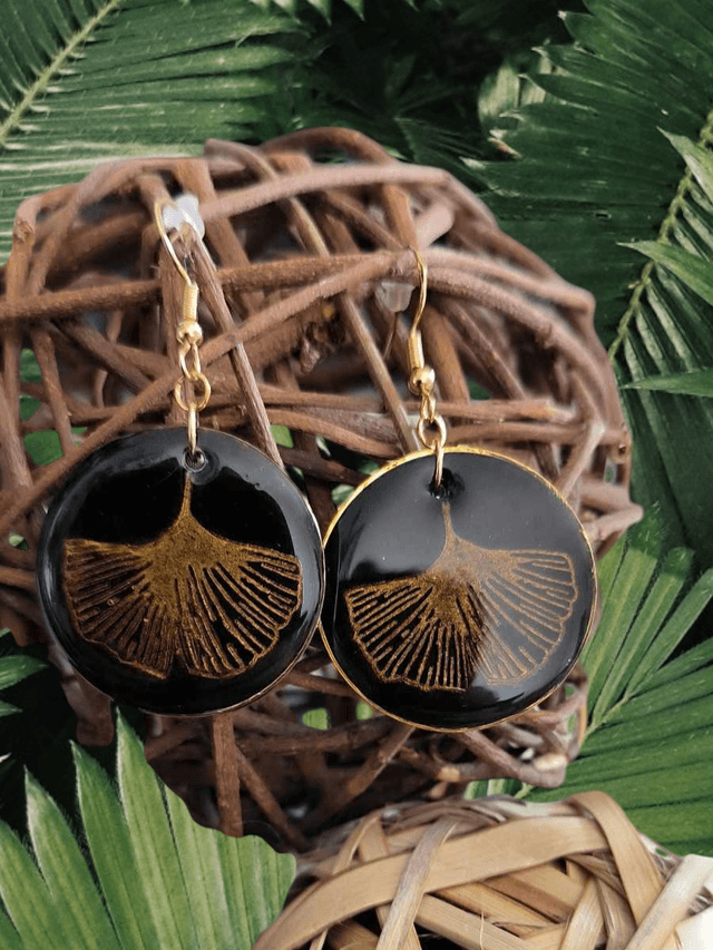 BOUCLES D'OREILLES  - FEUILLES DE GINKGO