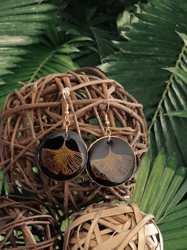 BOUCLES D'OREILLES  - FEUILLES DE GINKGO