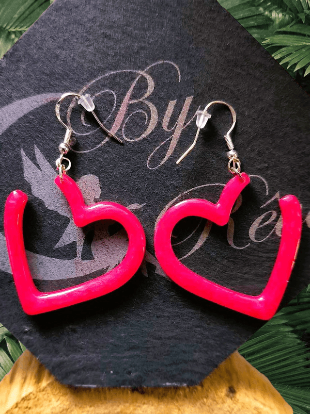 BOUCLES D'OREILLES - COEURS ROSES