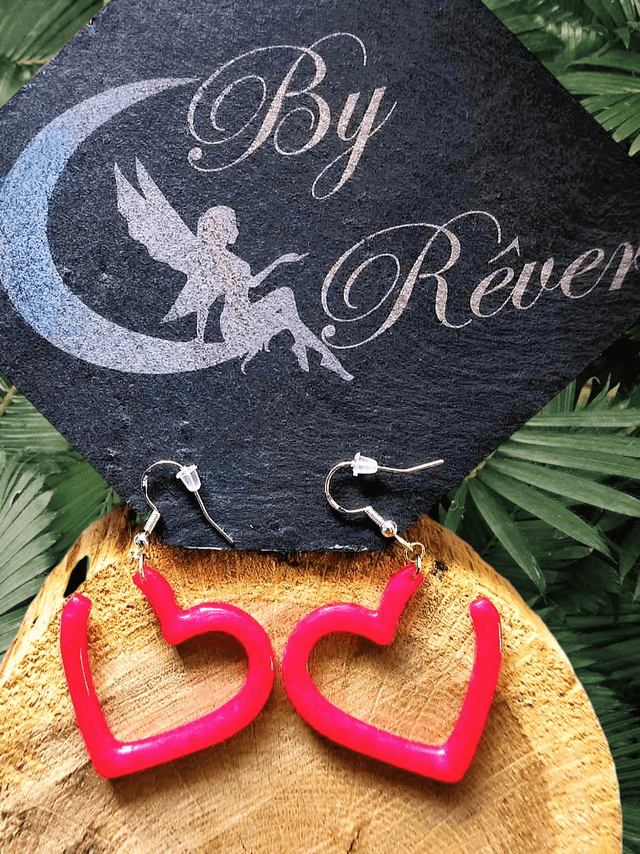 BOUCLES D&#039;OREILLES - COEURS ROSES